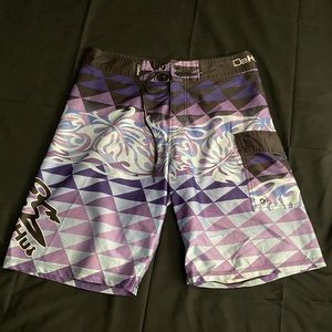 Oahu Hawaiian Purple Pattern Swim Board Shorts